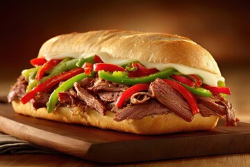 Close-up of a loaded sub sandwich