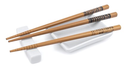 Wooden chopsticks on a white dish