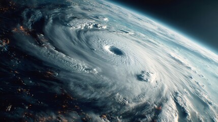 Fototapeta na wymiar Powerful hurricane swirling over planet earth from space