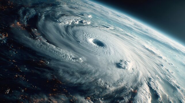 Powerful hurricane swirling over planet earth from space - Powered by Adobe