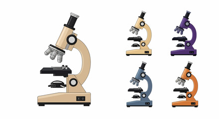 Set of four microscopes in different colors.