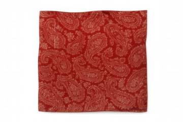 Vibrant red bandana with intricate paisley pattern, transparently displayed for versatile design applications