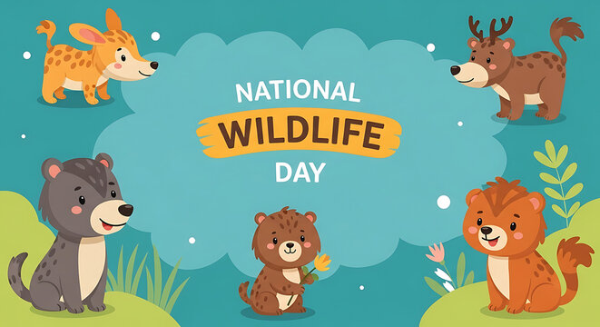 A cheerful gathering of adorable forest animals celebrating the importance of wildlife conservation and nature's beauty on a special day