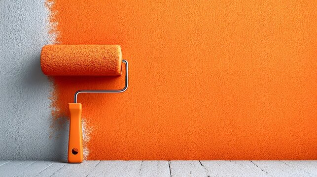 Paint roller painting a wall orange improvement home decor
