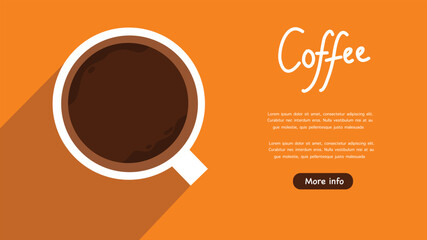 Coffee cup top view with text on orange background