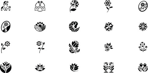 Collection of black floral and abstract graphic icons
