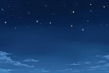 Dark night sky dotted with stars, soft clouds near horizon