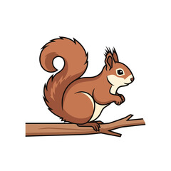 Cartoon Squirrel Perched on a Brown Branch