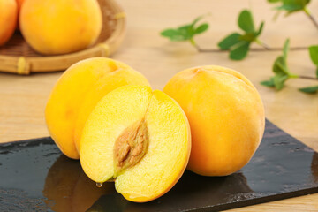 Fresh Golden Peaches on Slate Board - Ripe Yellow Stone Fruit Display