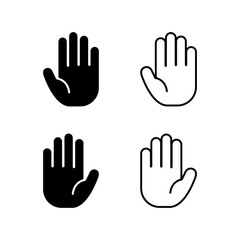 Palm hand icon set. Stop and attention gesture symbol