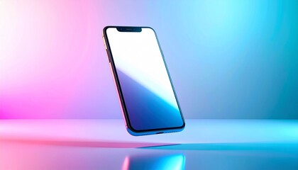 Smartphone Floating in a Vibrant Neon Light Environment, Modern Tech Concept