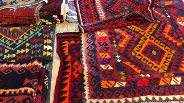 Handmade Traditional Colorful Carpets and Rugs Display &ndash; Ethnic Textile&nbsp;Background