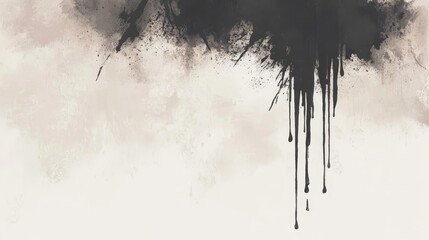 Artistic Abstract Splatter Background with Diffused Ink Texture, Gray and Black Smudges and Drips