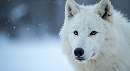 Obraz premium Arctic wolf looking at the camera in snowy wilderness environment 