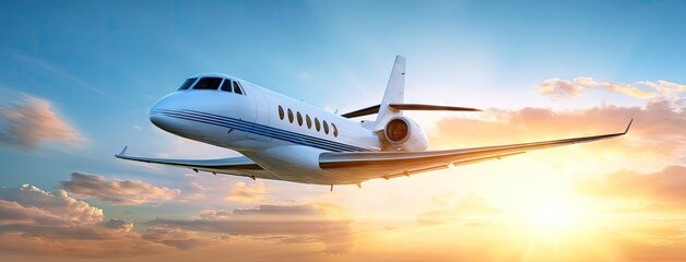 Flight through clouds at sunset captures the beauty of aviation soaring high above the horizon with striking colors illuminating the sky
