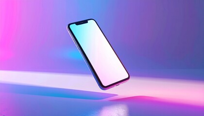 Floating Smartphone Mockup Vibrant Neon Background