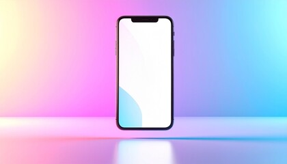 Contemporary handheld gadget showcasing an immersive blank screen, illuminated by dynamic multicolored studio lighting for creative projects and app interfaces