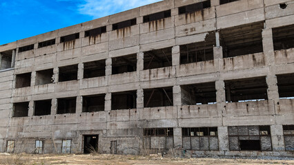ruined street and destroyed houses in Kiev war in Ukraine