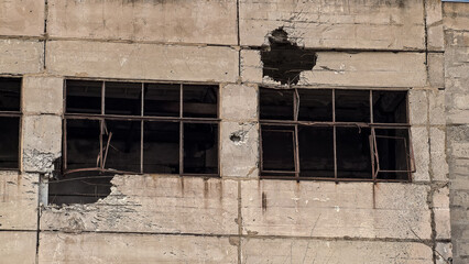 ruined street and destroyed houses in Kiev war in Ukraine