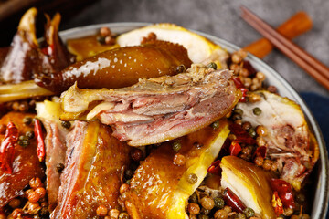Chinese Roasted Duck with Chili Peppers and Sesame Seeds - Traditional Asian Cuisine