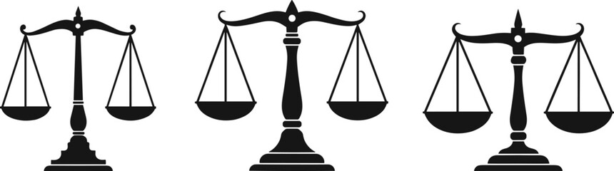 Justice scales balance symbols, law icons, legal concept illustration, court judgment, fairness, equality, law enforcement, justice system, legal balance illustration
