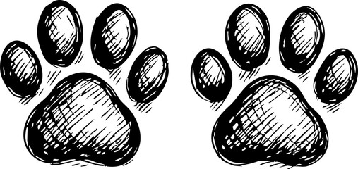 Hand drawn paw sketch PNG on transparent background. Doodle animal footprint illustration for pet logo, veterinary design, cat and dog paw print, decorative element, abstract vector clipart © StockTopia