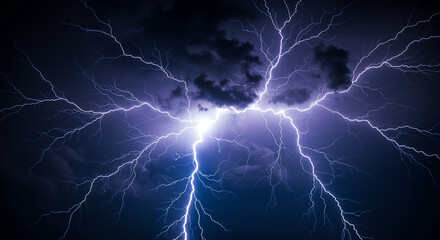 Lightning strikes night sky dramatic storm