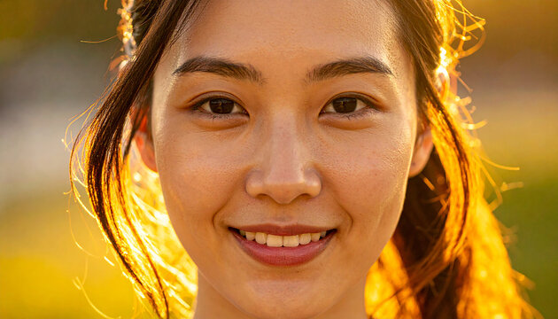 日本人女性 夕日