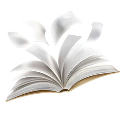Fototapeta premium Open book with flying pages against a black background symbolizing knowledge