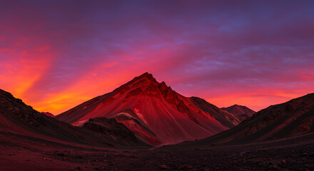 Fototapeta premium Mountain landscape at colorful sunset sky