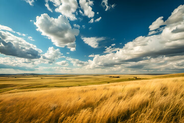 Vast Golden Prairie Under a Dramatic Sky