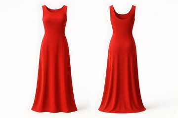Elegant Red Long Dress Mockup Front and Back for Apparel and Branding
