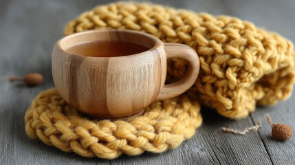 Warm autumnal tea with knitted cozy