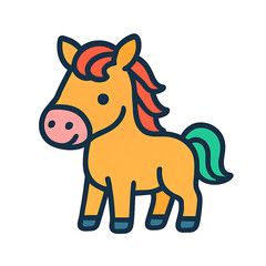 Cute pony stands on a plain background with a friendly smile