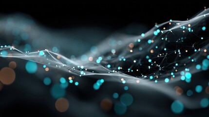 Floating particles in a glowing digital network