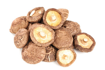 Fresh Shiitake Mushrooms on White Background - Organic Farming Produce Still Life