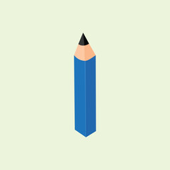 Illustration of a simple blue pencil on a light green background, a symbol of stationery, creativity and education.