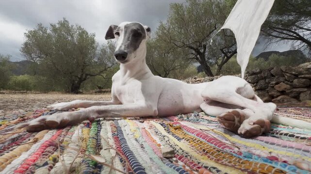 whippet pet dog relaxing outdoors 