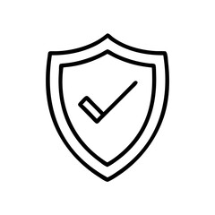 Shield icon with checkmark in minimalist design and black outline  
