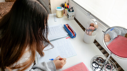 Girl studying at home in a focused environment