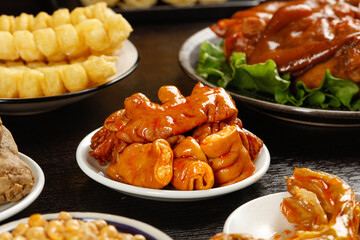 Chinese Braised Pork Trotters with Pineapple Rolls Traditional Asian Cuisine Food Photography