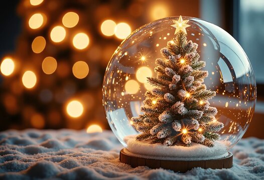 Shiny Christmas Tree In Snow Globe