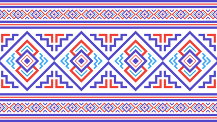 Aztec ethnic seamless pattern in orange, blue and bright tones. Vector ethnic illustration. Illustration for fabric print, background, tribal, ethnic.