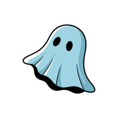 Cartoon Ghost with Black Eyes and Outline