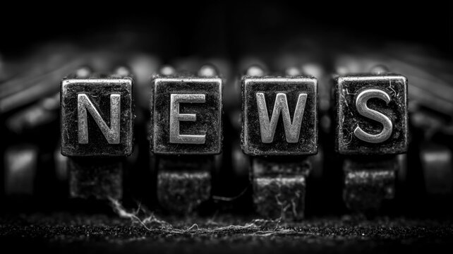The letters NEWS are on a typewriter. The letters are in a row