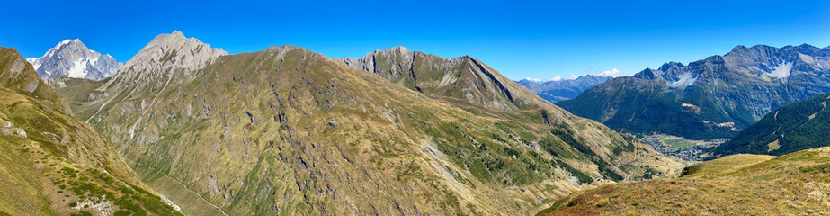 beautiful  range mountain landscape  from The Thuile in Italy with the glacier of Mont blanc background under a blue sky