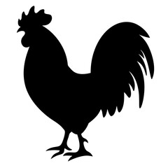 Simple Black Silhouette of a Standing Rooster isolated on White Background