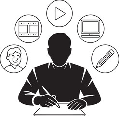 Video Editor Silhouette with Media Icons on Transparent Background Vector Image