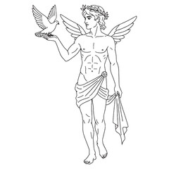 Divine Passion Eros Lineart – Eros Vector Illustration with Smooth Mythical Flow – Eros Drawing – Line Art Drawing of Eros – Eros Icon