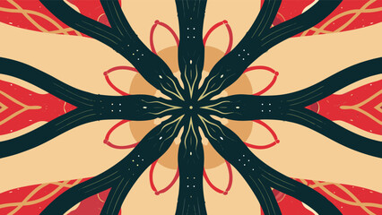 Seamless pattern with mandala shape. Vintage colored floral decorative repainting background with boho chic style and ethnic motifs. Abstract geometric flower with round symmetry.